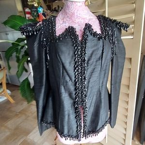 Vtg 80s Camille raw silk beaded top